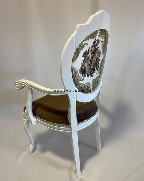 ➤Ціна 10 320 грн  Купити Белый стул деревянный с подлокотниками Натан обивка бархат коричневый➤Білий ➤Стул с подлокотниками деревянный ➤Агросвит ФК➤6601897ПЛМ фото