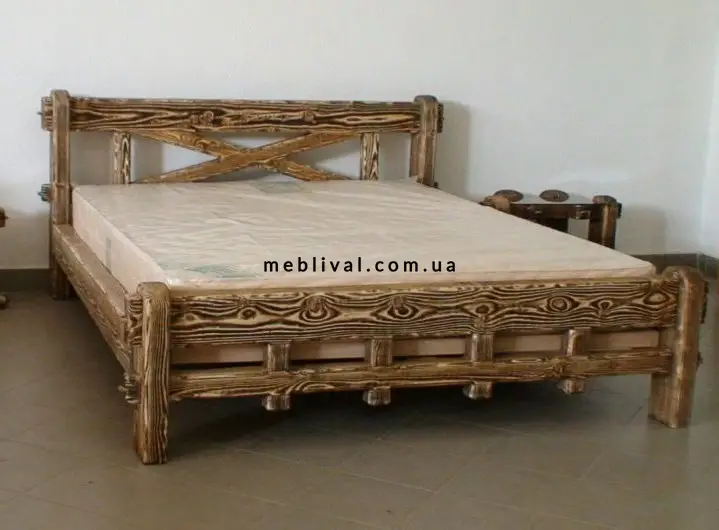 Кровать деревянная двуспальная Ски под старину