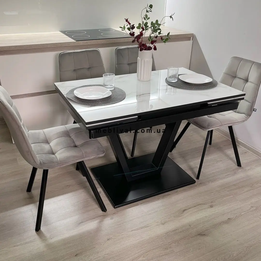 Комплект стол кухонный 110х70(+60) Ixam V Стандарт черный + стул Maj 4 шт беж