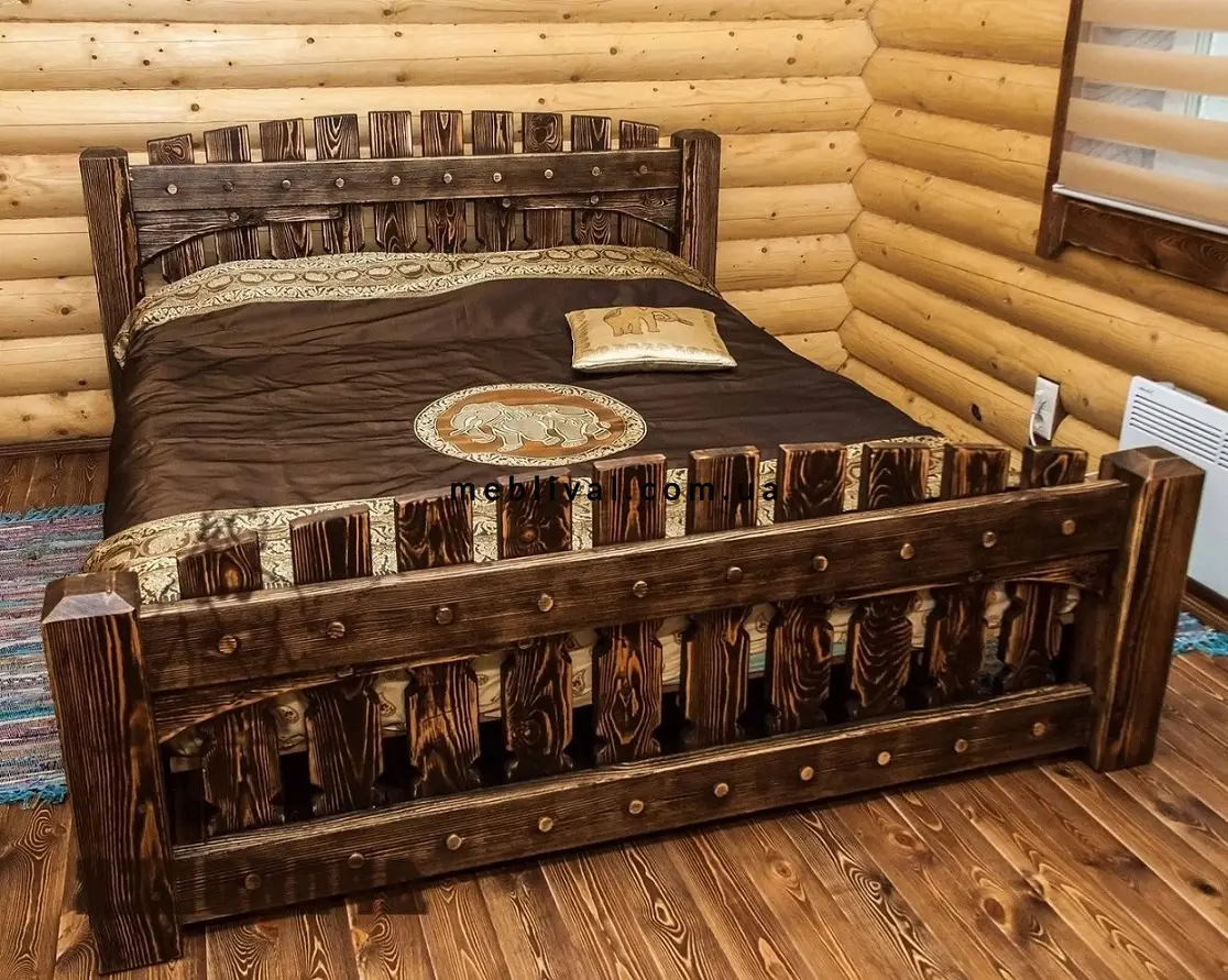 Ліжко дерев'яне двоспальне 160х200 Лешим під старовину