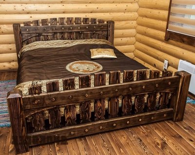 ➤Ціна 13 800 грн UAH Купити Ліжко дерев'яне двоспальне 160х200 Лешим під старовину➤Горіх ➤Кровати под старину➤МЕКО➤0137МЕКО фото