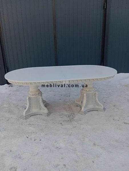 ➤Ціна 25 785 грн UAH Купити Стіл дерев'яний 200х100(+40х2) з різьбленими опорами овальний білий➤Білий ➤Столы деревянные➤Агросвит➤10112СТ фото