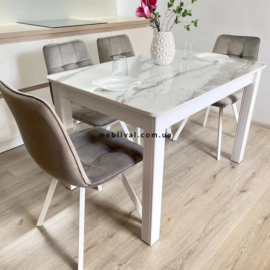 Комплект кухонный стол Notsob Стандарт белый + стул мягкий 4 шт серый