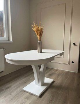 ➤Цена 11 100 грн UAH Купить Стол кухонный 120х80 (+40) на одной опоре Кайл white ➤Белый ➤Столы деревянные➤Rotanes➤00039SEN фото