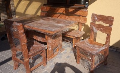 ➤Цена 31 060 грн UAH Купить Комплект стол нераскладной 120х80 с лавкой + стулья 4 шт деревянный под старину ➤Горіх ➤Комплект - стол стул лавки➤МЕКО➤0237МЕКО1 фото