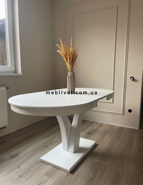 ➤Ціна 11 100 грн UAH Купити Стіл кухонний 120х80 (+40) на одній опорі Кайл white➤Білий ➤Столы деревянные➤Rotanes➤00039SEN фото