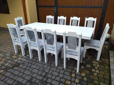 ➤Ціна 40 600 грн UAH Купити Комплект стіл нерозкладний 120х80 + стільці 10 шт дерев'яний під старовину білий➤Білий ➤Комплект - стол стул лавки➤МЕКО➤0238МЕКО1 фото