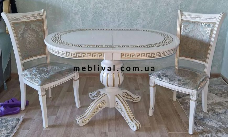 ➤Ціна 27 918 грн UAH Купити Кофейный гарнитур стул 2шт и стол 120х80+40 белый с патиной золото➤темный орех ➤Комплекты обеденные деревянные➤Агросвит 2С➤461303030,10ПЛМ фото