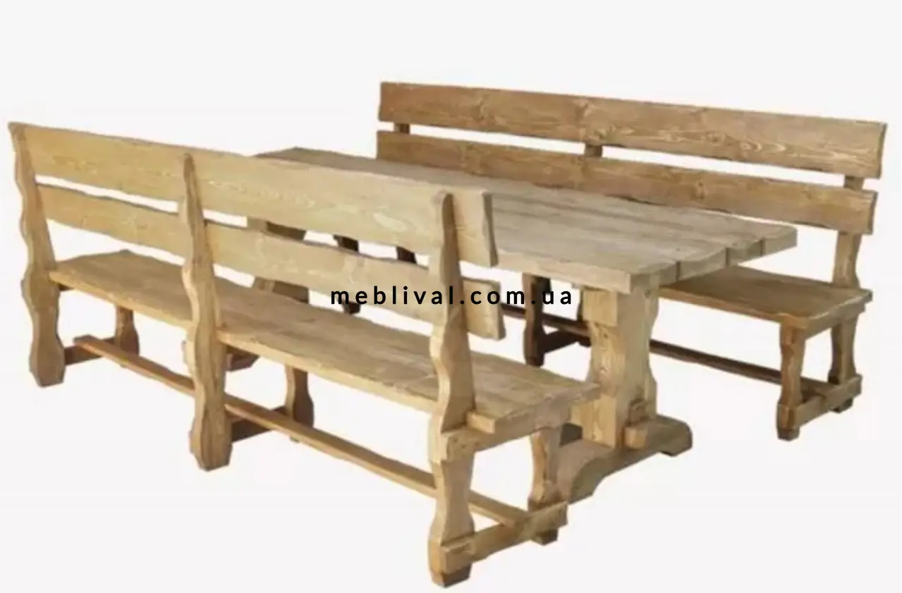 Комплект стол Ретнах 200х80 нераскладной с двумя лавками деревянный под старину