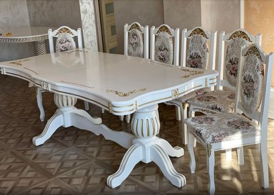 ➤Ціна 45 435 грн  Купити Набор мебели для гостиной стол деревянный раскладной + стулья Леон 6 шт белый с золотым патинированием➤белый с патиной ➤Комплекты обеденные деревянные➤Агросвит 2С➤440304034ПЛМ фото