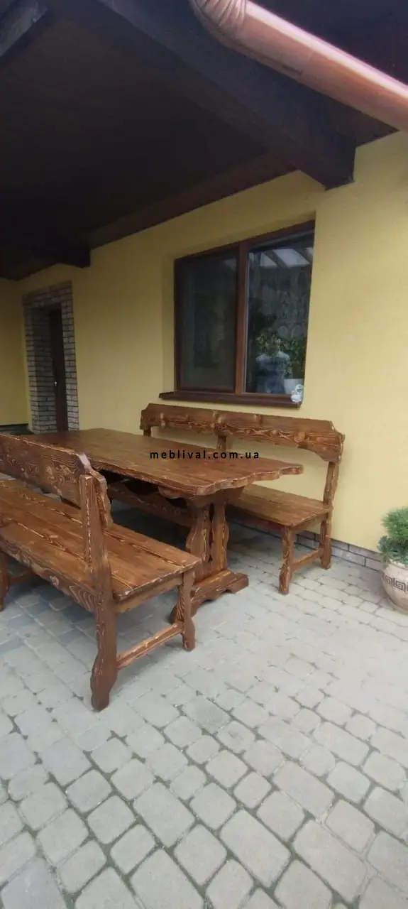 Комплект стол Тналта нераскладной с двумя лавками Икснидороб деревянный под старину