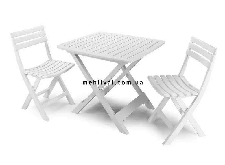 ➤Цена   Купить Комплект садовой мебели стол раскладной 79х72х70 + складные стулья 2 шт пластик белый ➤Белый ➤Садовый комплект➤Italiya-НСМ➤3538САДГ фото