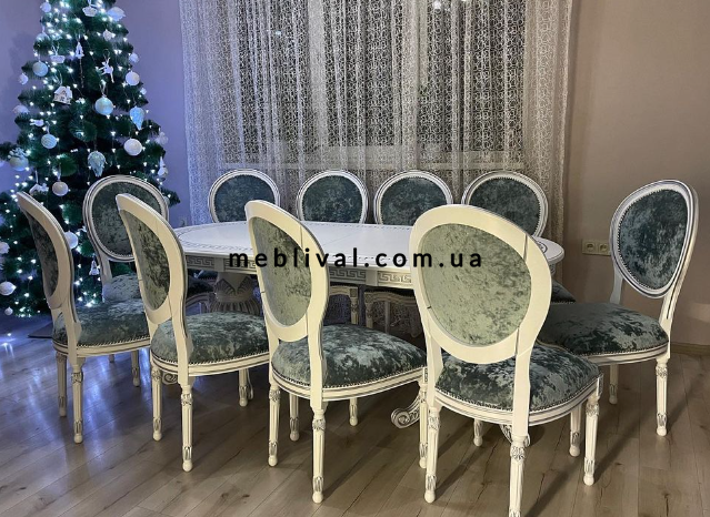 ➤Цена 124 200 грн  Купить Комплект обеденный стол 200&times;100+50+50 и стулья 10 шт Камиль ➤белый с патиной ➤Комплекты обеденные деревянные➤Агросвит ФК➤7001847ПЛМ фото
