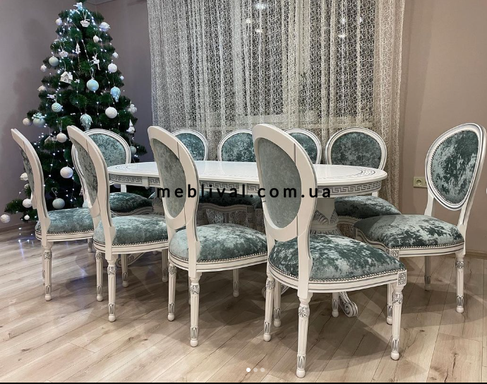 ➤Цена 124 200 грн  Купить Комплект обеденный стол 200&times;100+50+50 и стулья 10 шт Камиль ➤белый с патиной ➤Комплекты обеденные деревянные➤Агросвит ФК➤7001847ПЛМ фото