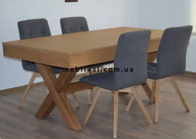 ➤Цена 63 575 грн UAH Купить Столовый гарнитур стол Дюнкерк деревянный + стулья Бонневр 4 шт орех ➤орех светлый ➤Комплекты обеденные деревянные➤Агросвит 2П➤440312142ПЛМ фото