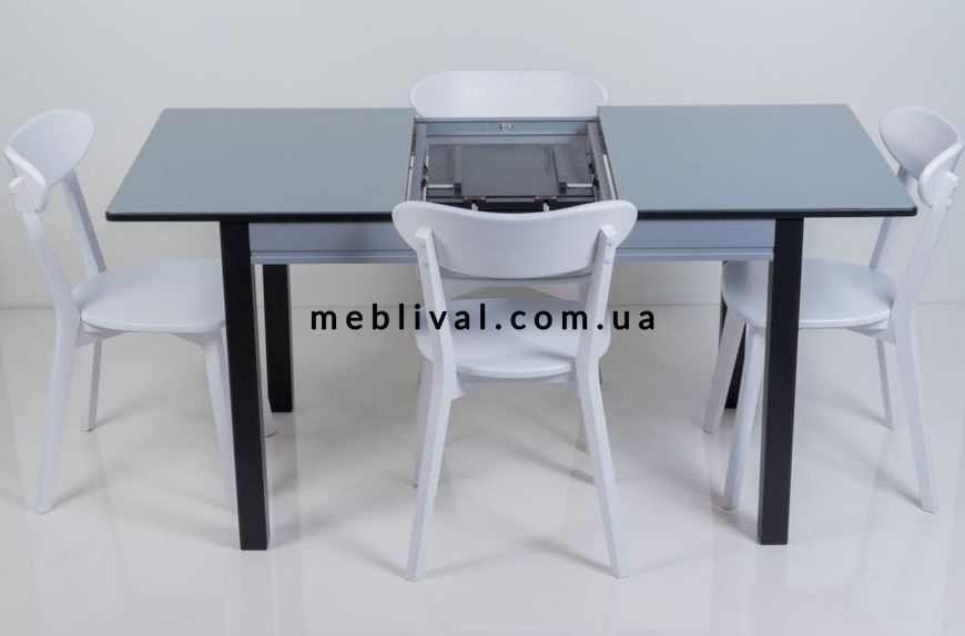 ➤Цена 10 790 грн  Купить Раскладной стол для обеденной зоны со стеклом RAL 9006 (серый металлик) / RAL 9004 (черный) арт040139.3 ➤Серый ➤Столы деревянные➤Modern 6➤440303324.4.БИ фото
