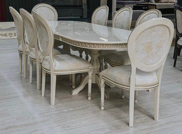 ➤Цена 92 820 грн  Купить Гарнитур обеденный стол раскладной 160х90+40+40 и стулья 8 шт Амори ➤белый с патиной ➤Комплекты обеденные деревянные➤Агросвит ФК➤6601851ПЛМ фото