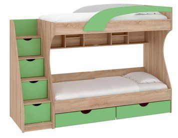 ➤Цена 21 493 грн  Купить Кровать двухъярусная с лестницей комодом ДСП Дуб сонома+МДФ фисташка 237х85х166 ➤фисташка ➤Кровати двухъярусные➤ПЕХ➤440302743,4ПЕХ фото