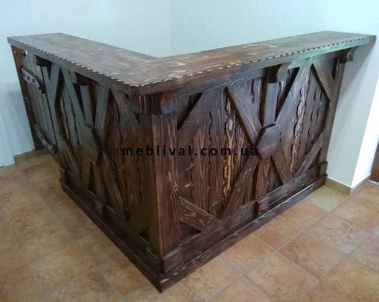➤Ціна 31 350 грн UAH Купити Барна стійка кутова під старовину (250x250)х50хh110 дерев'яна➤Горіх ➤Барна стійка під старовину➤МЕКО➤0176МЕКО фото