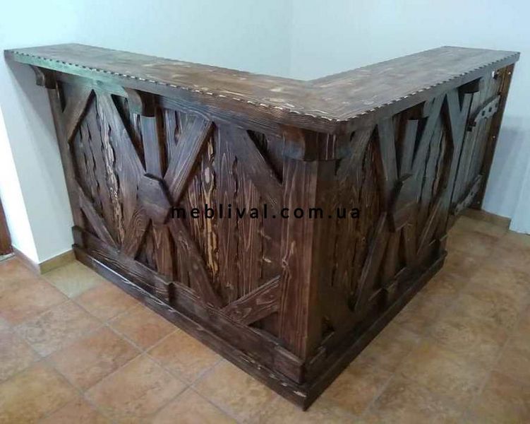 ➤Ціна 31 350 грн UAH Купити Барна стійка кутова під старовину (250x250)х50хh110 дерев'яна➤Горіх ➤Барна стійка під старовину➤МЕКО➤0176МЕКО фото