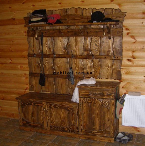 ➤Цена 15 600 грн UAH Купить Прихожая деревянная вешалка и тумба 150хh200 под старину ➤Темний горіх ➤Прихожие под старину➤МЕКО➤0194МЕКО фото