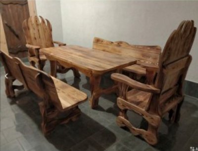 ➤Ціна 28 146 грн  Купити Гарнитур столовый Орал под старину стол два кресла + 2 лавки➤натуральное дерево ➤Столовые комплекты под старину➤Агросвит 4С➤440306307.1ПЛМ фото