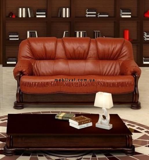 ➤Ціна 49 167 грн  Купити Комплект мягкой мебели классический диван раскладной + кресло нераскладное с деревянными резными деталями➤Коричневий ➤Комплекты диван + кресла➤Ю_Н➤440310645юд85 фото