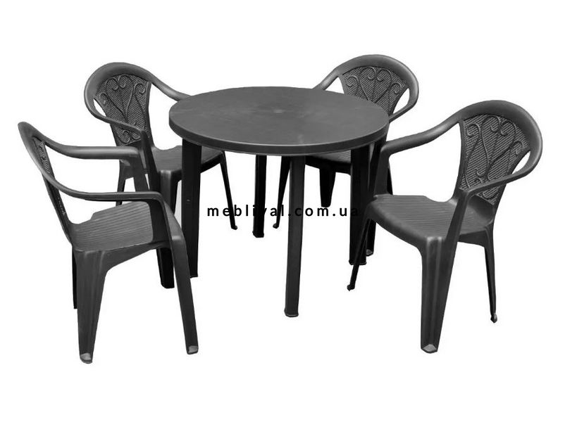 ➤Цена 5 775 грн  Купить Мебель содовая комплект стол нераскладной + 4 кресла пластик антрацит ➤Черный ➤Садовый комплект➤Italiya-НСМ➤2800000010768.САДГ фото