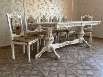 ➤Цена 39 807 грн UAH Купить Набор стол и стулья 1+6 Элит Люкс белый с патиной 200 м + вставка 80 см ➤слоновая кость с патиной ➤Комплекты обеденные деревянные➤Агросвит 2С➤451303030ПЛМ фото