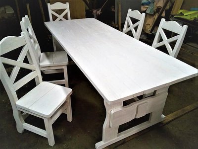 ➤Ціна 24 929 грн  Купити Белый комплект деревянный Ронк стол+стулья 6 шт➤Білий ➤Столовые комплекты под старину➤Агросвит 4С➤440302886ПЛМ фото