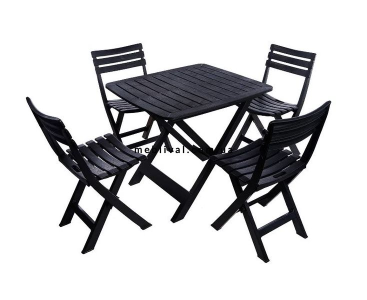 ➤Цена   Купить Комплект садовой мебели стол раскладной 79х72х70 + складные стулья 4 шт пластик антрацит ➤Черный ➤Садовый комплект➤Italiya-НСМ➤3539САДГ фото