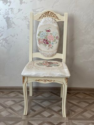 ➤Ціна 2 843 грн  Купити Мягкий стул деревянный белый с резным рисунком и патиной Мурсия Люкс цветы➤белый с патиной ➤Стулья деревянные➤Агросвит 1С➤6601206ПЛМ фото