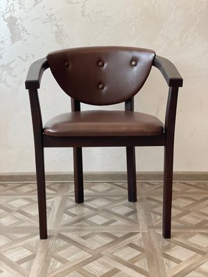 ➤Ціна 3 015 грн UAH Купити Стильний стілець з підлокітниками м'який Морже шкірозамінник➤Орех темный ➤Стулья деревянные➤Агросвит П➤5503658ПЛМ фото