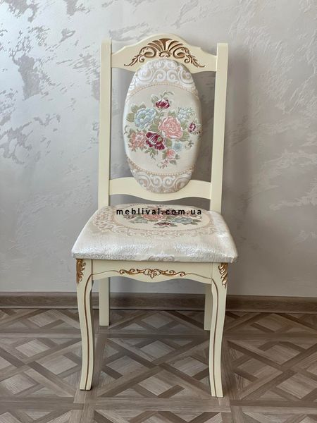 ➤Цена 2 843 грн  Купить Мягкий стул деревянный белый с резным рисунком и патиной Мурсия Люкс цветы ➤белый с патиной ➤Стулья деревянные➤Агросвит 1С➤6601206ПЛМ фото
