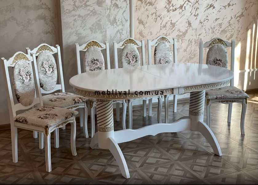 ➤Цена 33 942 грн  Купить Набор стол и стулья для гостиной 1+6 белый с патиной 160х90 (+40) ➤белый с патиной ➤Комплекты обеденные деревянные➤Агросвит 2С➤440333030ПЛМ фото