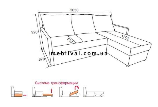 ➤Ціна 14 371 грн  Купити Диван угловой раскладной 205х156х92 Дельфин Змейка ППУ серый➤Сірий ➤Диваны мех дельфин➤B_S_У➤440305601ВЕС.3 фото