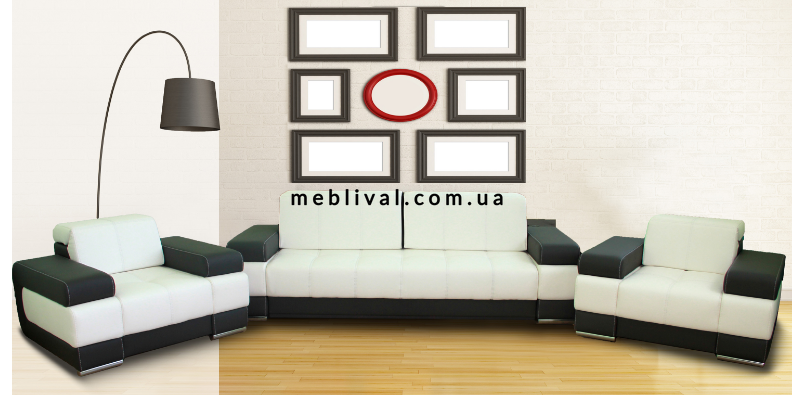 ➤Цена  USD Купить Комплект мягкой мебели Modena 3+1+1, механизм еврокнижка ➤черный с белым ➤Комплекты диван + кресла➤Blonski➤144657BLON фото