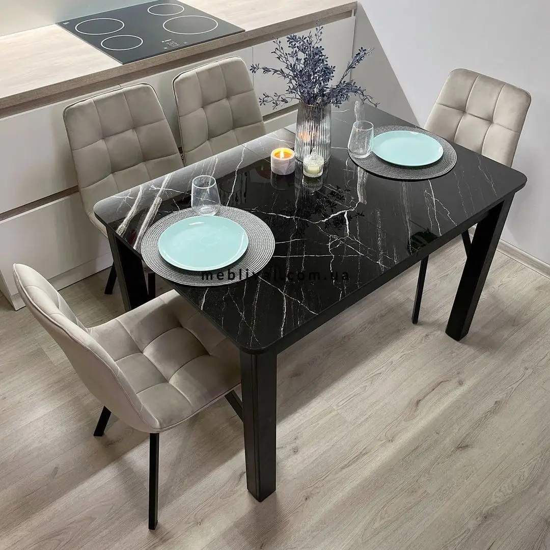 Комплект кухонный стол Notsob Стандарт черный + стул мягкий 4 шт серый
