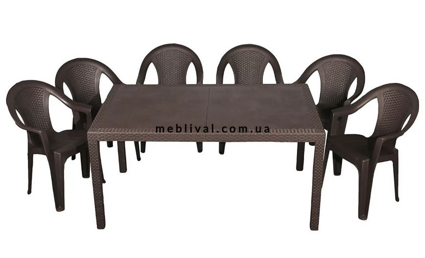 ➤Цена   Купить Садовый набор мебели стол нераскладной + 6 стульев пластик под ротанг коричневый ➤Коричневый ➤Садовый комплект➤Italiya-НСМ➤2800000018658САДГ фото