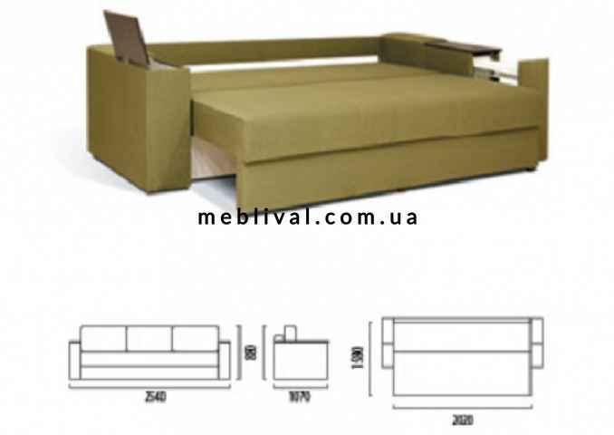 ➤Цена 22 680 грн  Купить Диван прямой раскладной 254х88х107 Еврокнижка Боннель ППУ подлокотники широкие с накладками серый подушки с принтом ➤Серый ➤Диваны Еврокнижка➤Ю_Н➤440310660юд2 фото