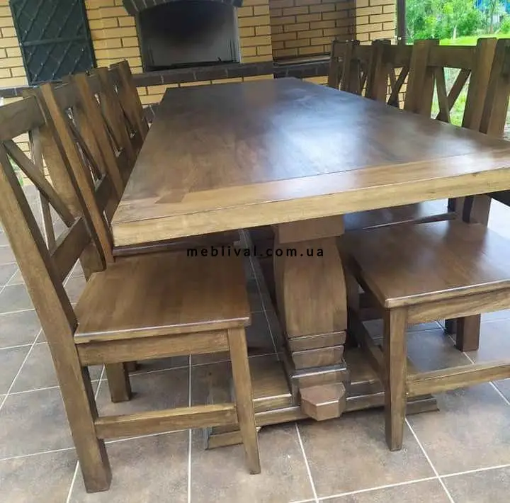 Комплект стол Ланидрак нераскладной со стульями 10 шт деревянный под старину