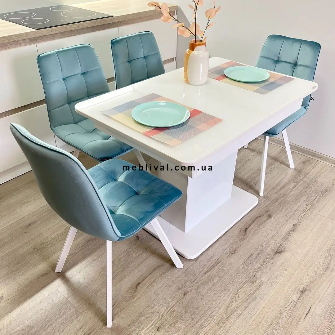 Комплект кухонный стол Notsob Т Стандарт белый + стул Maj 4 шт голубой