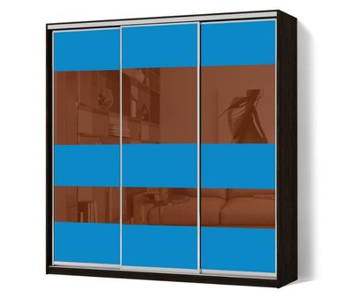 ➤Ціна 13 343 грн  Купити Шкаф-купе Классик трехдверный тонированные зеркала + цветные стекла (голубое с коричневым)➤ ➤Шкафы купе трехдверные➤L&D➤044991матр.2 фото