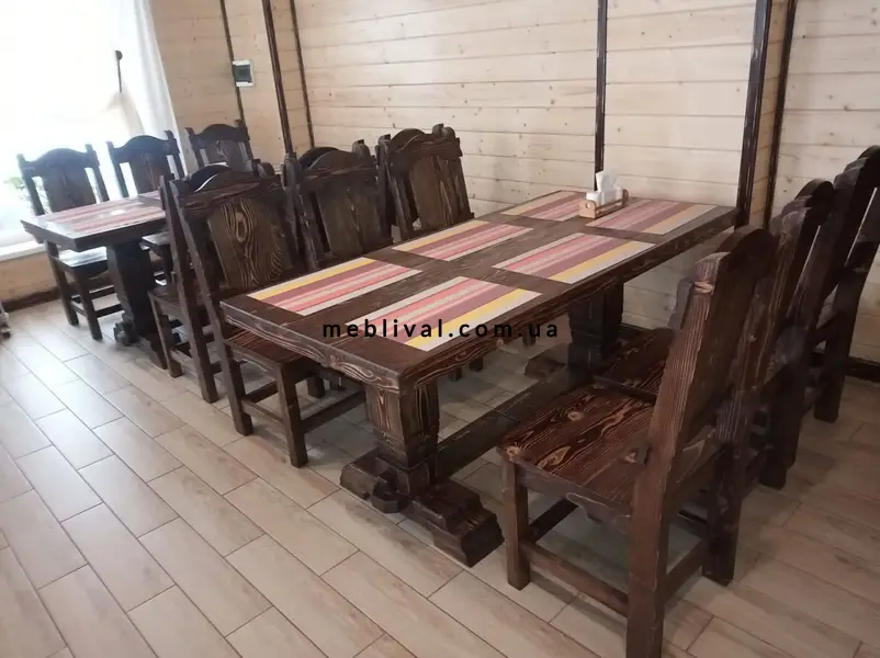 Комплект стол Ланидрак нераскладной со стульями 6 шт Леафар деревянный под старину