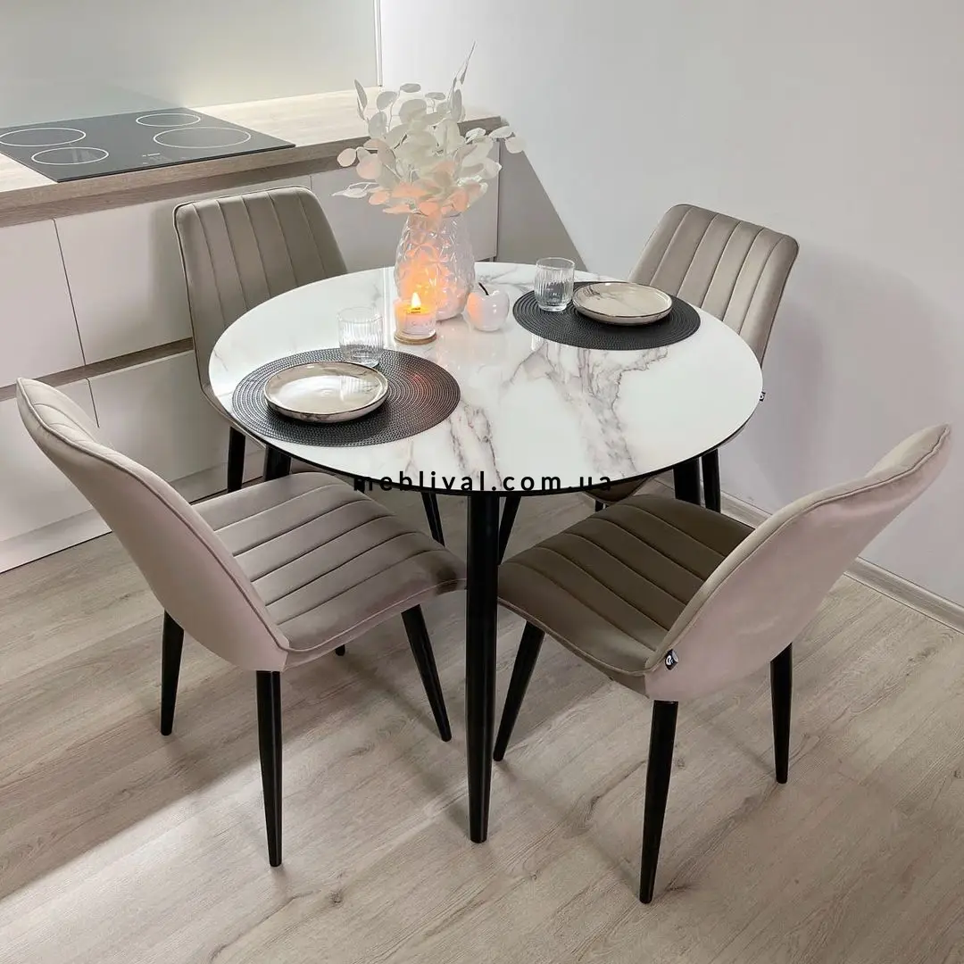 Комплект круглый кухонный стол Revilo + стул Oced 4 шт