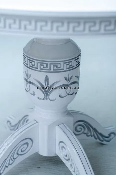 ➤Цена 15 776 грн UAH Купить Стол с резным рисунком Луи D100+40 с патинированием белый ➤Белый ➤Столы круглые➤Агросвит➤105СТ1 фото
