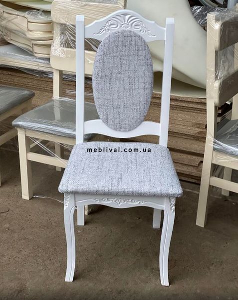 ➤Цена 2 440 грн  Купить Деревянный стул для гостиной Леон белый декорированный резьбой обивка серая ➤Серый ➤Стулья деревянные➤Агросвит 1С➤440304033ПЛМ фото