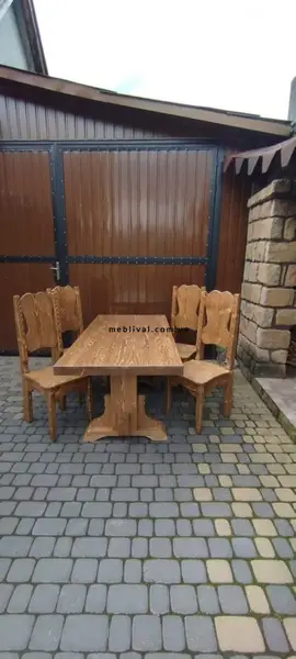 Комплект стол Рожам нераскладной со стульями 6 шт Ланидрак деревянный под старину