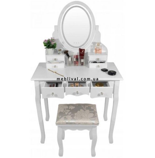 ➤Цена   Купить Туалетный столик Алосайна зеркало круглое с 4 маленькими и 3 большим ящиками + мягкий стул Дизайн 2 ➤ ➤Трюмо➤Агросвит➤440303038.1ПЛМБ фото