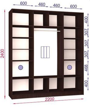 ➤Ціна 14 262 грн  Купити Шкаф-купе трехдверный Стандарт 1 высота 2400 мм 600, 2200➤ ➤Шкафы купе трехдверные➤L&D➤440304506матр.6 фото